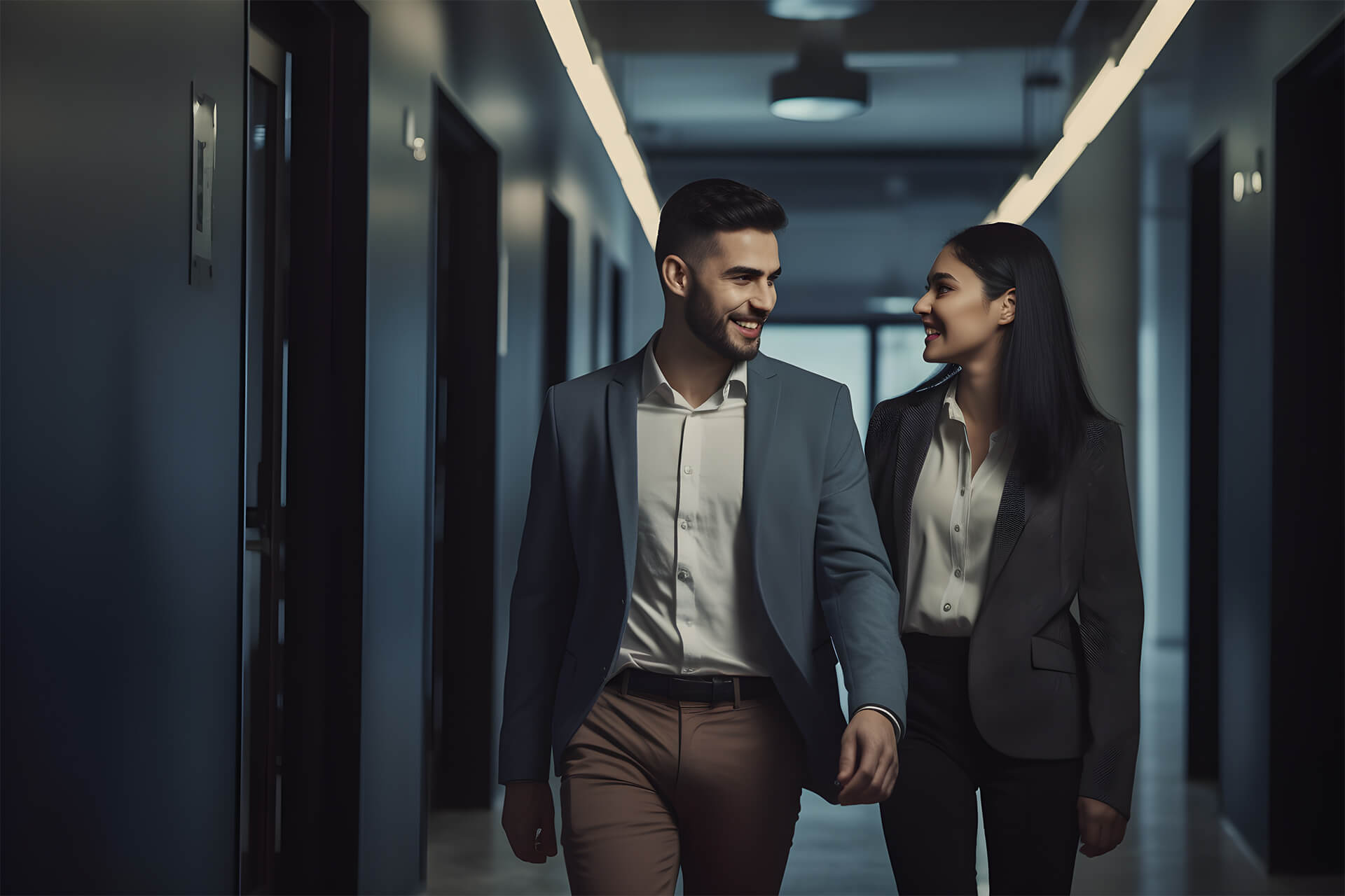 Man holding woman hands going success